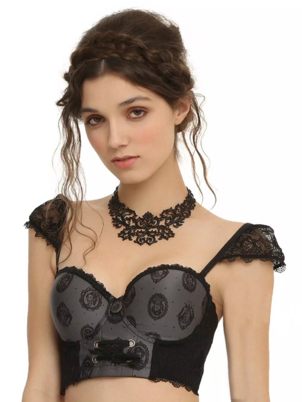 PRIDE + PREJUDICE + ZOMBIES CORSET BUSTIER TOP LACE BLACK HALLOWEEN GOTH Y2K’s M